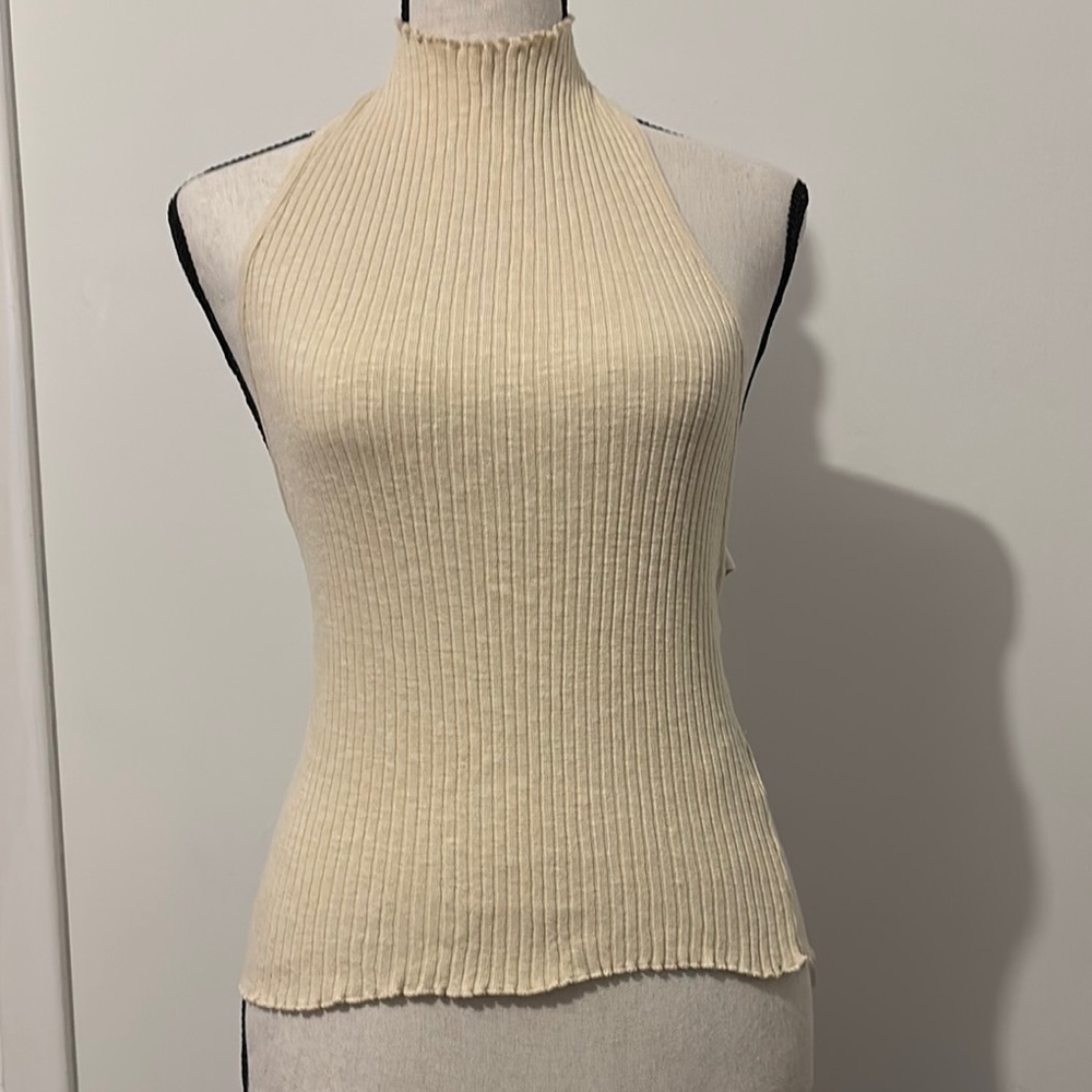 Cream Ribbed Halter Top